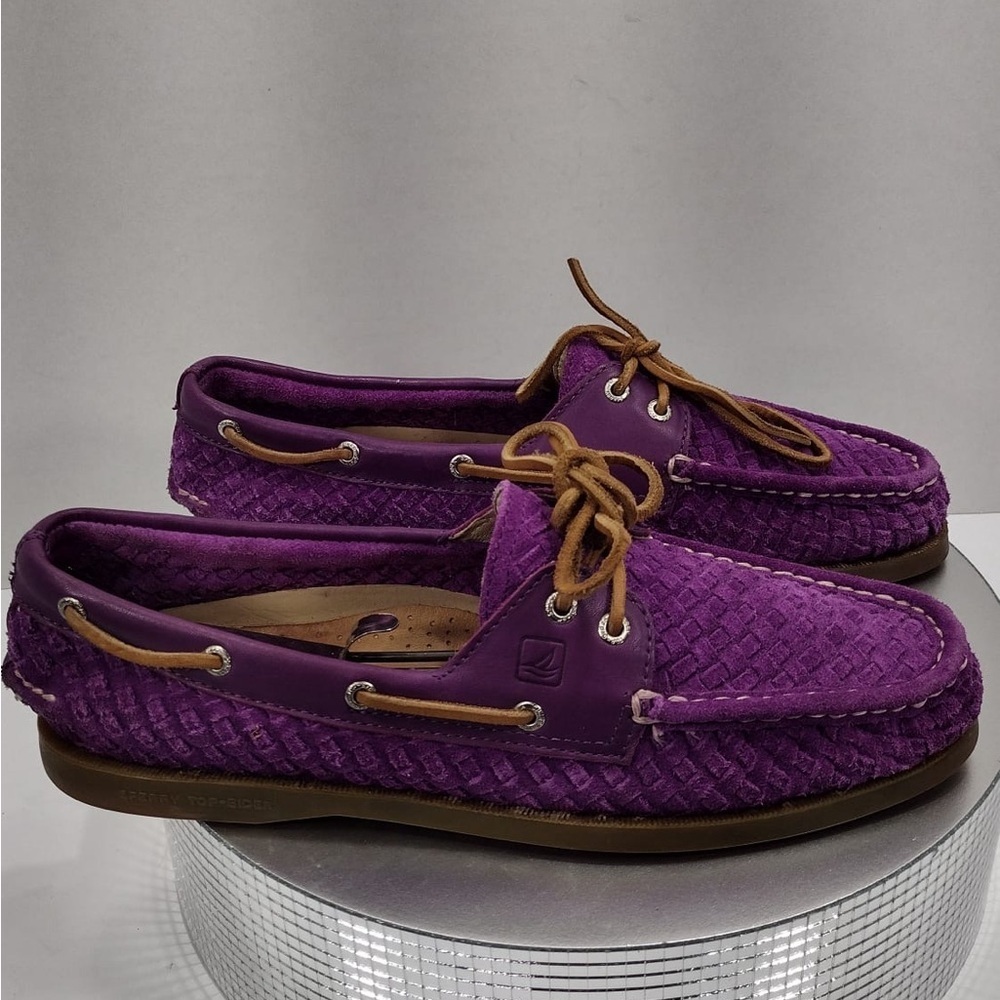 Sperry Purple Woven Loafers with Brown Laces size 11 pre owned Exellent c - Picture 4 of 8